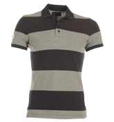 Dark Indigo and Grey Pique Polo Shirt