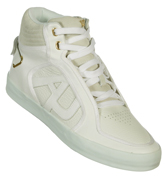 White Leather and Suede Hi Trainers