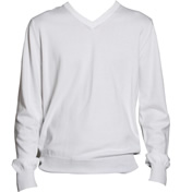 White Super Soft Cotton Knit V-Neck Jumper