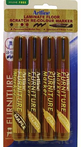 Artline 95 Laminate Floor and Furniture Scratch Recolour Marker - Walnut/ Maple/ Mahogany/ Oak (Blister Pack of 4)