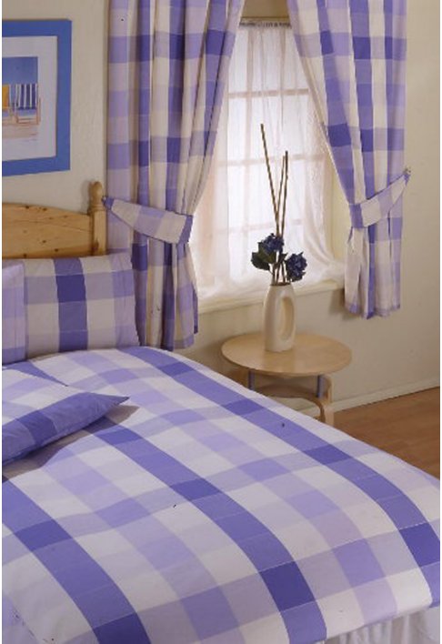 Bahia Check Sky Lined Curtains