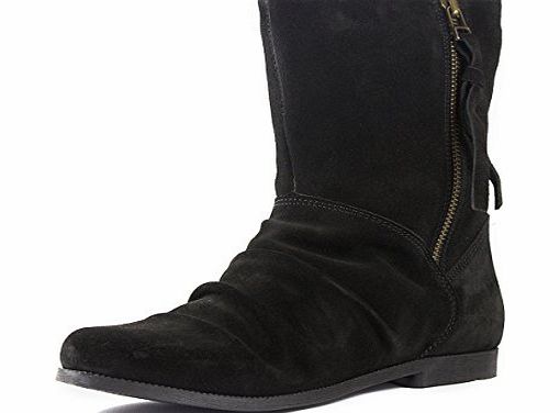 Aspele Womens Ladies Suede Ankle boots with sheep fur linings Zip up Flat heels (UK 4 EU 37)