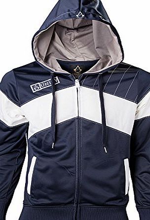 Assassins Creed  HD260001ASC-M - ASSASSINS CREED Unity Slanted Stripe Medium Hoodie with Full Length Zip, Blue/White (HD260001ASC-M)