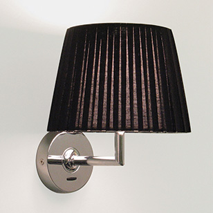 Astro Lighting Appa Wall Light Modern Chrome With Black Pleated Fabric Shade