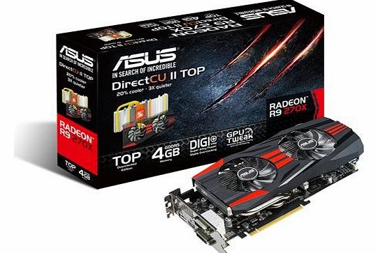  AMD Radeon R9 270X DirectCU II Top 4GB GDDR5 Graphics Card (PCI Express 3.0, HDMI, DVI-I, DVI-D, Display Port, 256-bit, DIGI+ VRM with SAP, GPU Tweak Utility with Streaming)