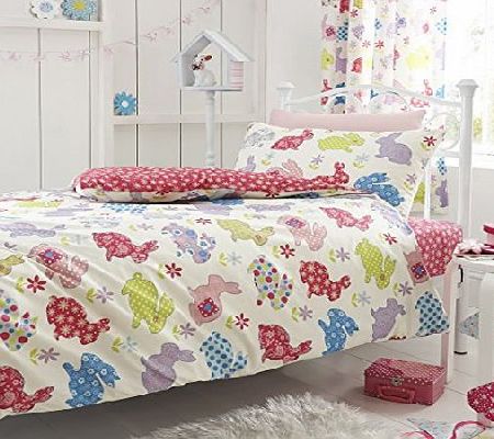 ATLOS GIRLS PATCHWORK BUNNIES COTBED/TODDLER DUVET COVER amp; PILLOWCASE (120x150) - KIDS BEDDING