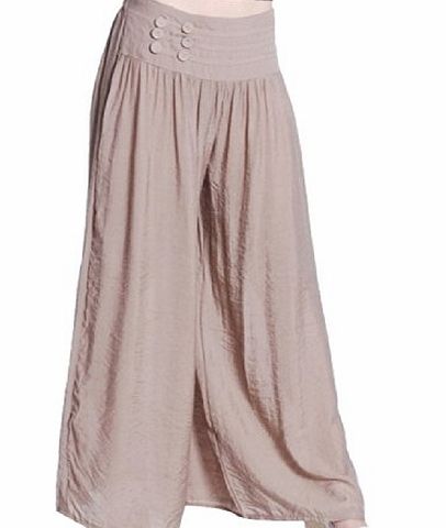 AUBIG Fashion Womens Palazzo Trousers Culottes Wide Leg Pants Ladies - Khaki