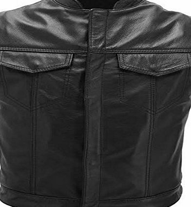 Australian Bikers Gear Motorcycle Bikers Black Revolver Leather Vest Waistcoat Motorbike Cut Off MED M