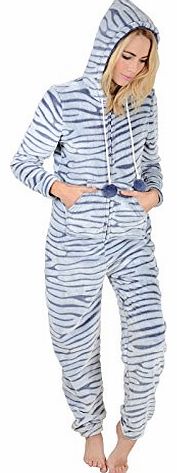 Autumn Faith Ladies Embossed Grey Fleece All In One Pyjamas Sleepsuit Onesie Nightwear - L