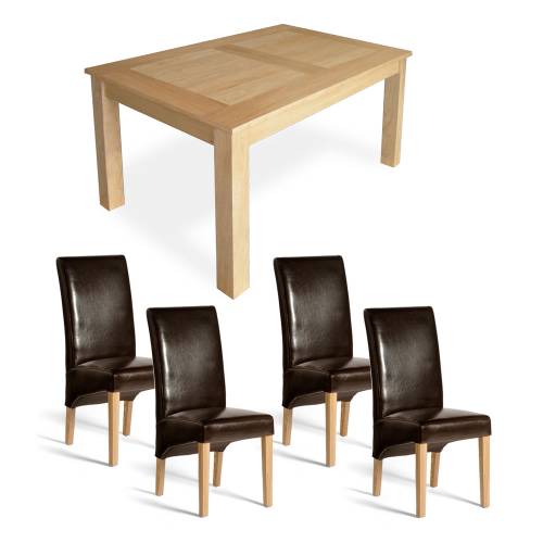 Avalon Oak Dining Furniture Avalon Oak Dining Set - 5 Table   4 Leather