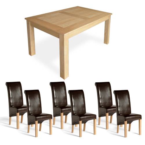 Oak Dining Set - 6 Table + 6 Rollback