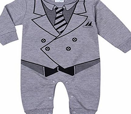 Baby Clothes New Baby Boy Grey Striped Tie Suit Pattern Gentleman Wedding Tuxedo Romper O-Neck (80 (3-6 Months))