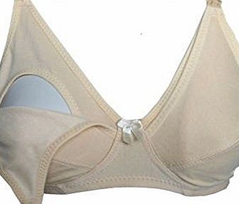 BabyTENS LADIES WOMENS BEIGE NUDE MATERNITY BREAST FEEDING BREASTFEEDING BRA WITH FROUNT OPENING POUCH NURSING 34c 36c 38c 40c 42c (34C) (36C)