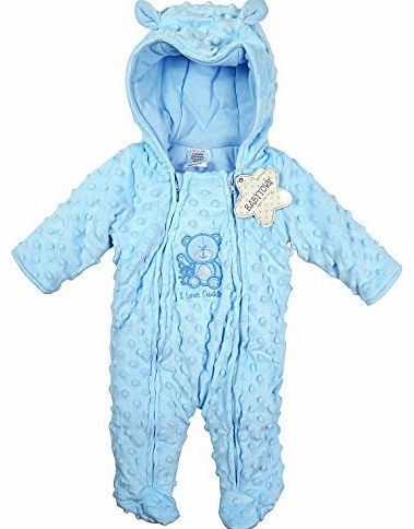 BabyTown Baby Boys Girls Luxury Padded Teddy Logo Winter Snowsuit Pramsuit Pink or Blue