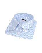 Blue Checked Button Down Cotton Dress Shirt