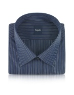 Dark Blue Striped Cotton Italian Dress Shirt