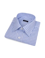 Light Blue Checked Cotton Italian Dress Shirt