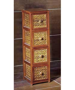 Dark Wood and Banana Leaf 4 Drawer Tower