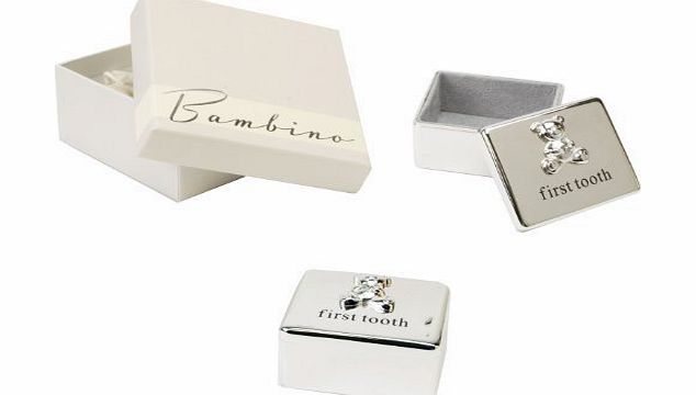 Bambino by Juliana Bambino Baby Christening Gifts. Silverplated First Tooth Keepsake Box with Teddy Bear Decoration