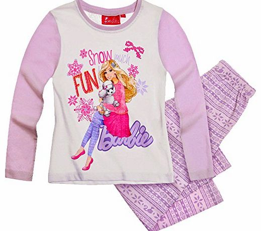 Barbie Girls Barbie Pyjama Set Kids Pink White Pyjamas Long Sleeve New Age 2 - 8 Years