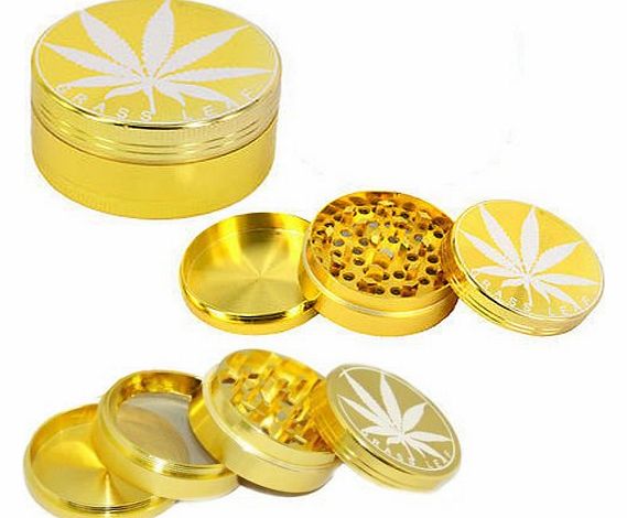 BARGAINS-GALORE GOLD HERB WEED GRINDER GRASS LEAF METAL MAGNETIC POLLINATOR 3 4 PART CRUSHER NEW (3 PART)