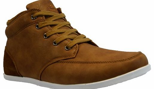 BARGAINS-GALORE MENS DESERT BOOT HIGH HI TOP PUMPS DESIGNER PLIMSOLLS CANVAS TRIANERS SHOES BOOT (10, CAMEL)