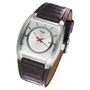 Base London square silver dial date black strap