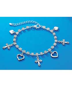 Metal Diamante Crystal Cross Heart Stone