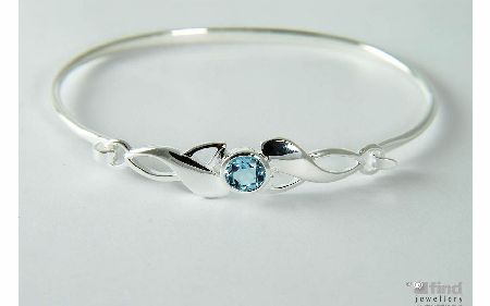 Sterling Silver and Blue Topaz Leaf Design Bangle