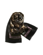 Basile Black Paisley Patterned Devore Velvet Long Scarf