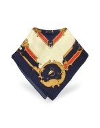 Basile Blue and Cream Saddlery Print Silk Square Scarf