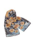 Basile Flower and Animal Print Chiffon Silk Long Scarf