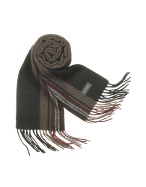 Basile Herringbone Stripe Fringed Wool Scarf