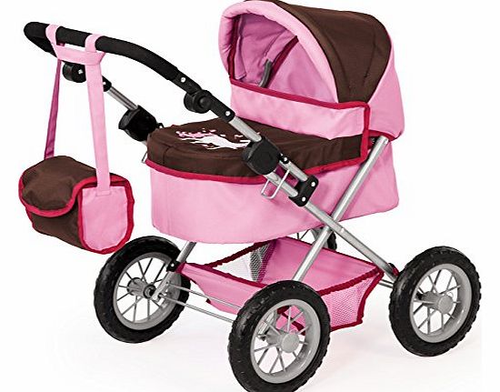 39 - 68cm Dolls Pram Trendy Unicorn Design with Bag (Pink/ Brown)