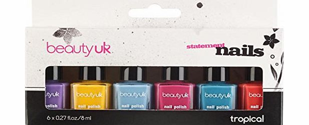 Beauty UK Nail Polish Varnish Lacquer Summer Pastel Hawaiian Colours 3D Nail Art Decoration Salon Professional Gift Manicure Pedicure Holiday Kit Set (Tropical)