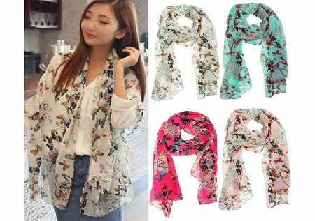 BeautyStyle New Chiffon Women Butterfly Print Neck Shawl Scarf Scarves Warm Wrap Stole Xmas gift