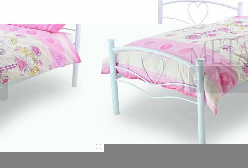 BedroomWorld Essentials WorldStores Love Metal Bed Frame - 3FT Single Bed Base - White Girls Bed Frame - Love Heart Detailing - Sprung Slatted Base