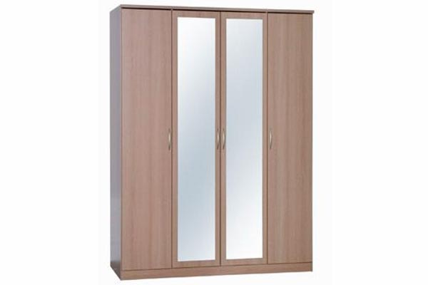 Toledo Beech 4 Door Wardrobe with mirrors