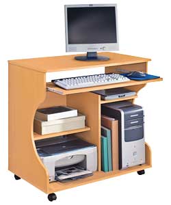 Beech Effect Curved Computer Desk Trolley