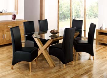 Lyon Oak Glass Dining Set in Black