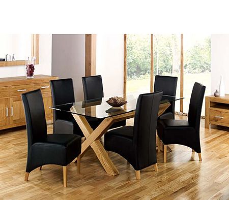 Lyon Oak Rectangular Glass Dining Set in Black