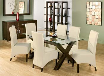 Bentley Designs Lyon Walnut Glass Dining Set in Ivory