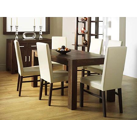 Lyon Walnut Rectangular Dining Set with Leather