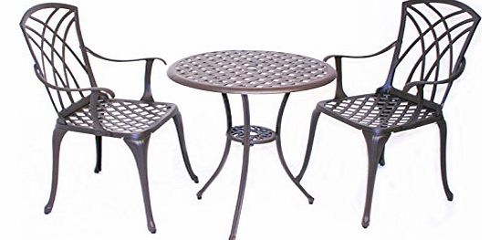  FURNITURE 3 PIECE CAST ALUMINIUM BISTRO SET TABLE & 2 ARM CHAIRS