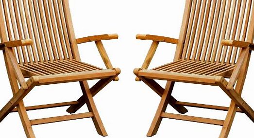  PAIR OF SOLID WOODEN TEAK GARDEN OUTDOOR FOLDING ARM CHAIRS