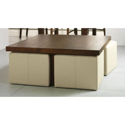 Panama Square Coffee Table & 4 Foot Stools