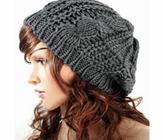 BestMall New Women Baggy Beret Chunky Knit Knitted Braided Beanie Hat Ski Cap Deep Grey