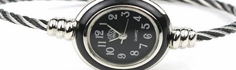 BestOfferBuy Womens Silver Classic Twisted Band Bracelet Round Wrist Watch Black