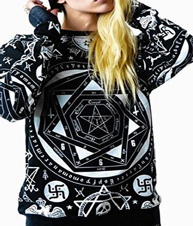 BetterMore Unisex Womens Mens Skull Geometric Loose Sweatshirt Long Sleeve Pullover Blouse Tops M