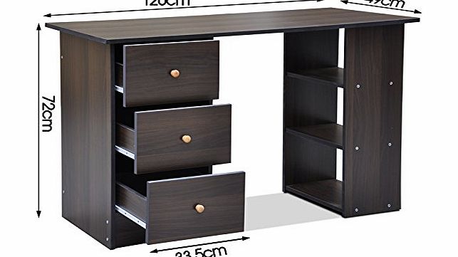 Beyondfashion 120 X 49 X 72cm Black/Brown Office Desk Home Office Computer Furniture 3 Drawer (Black)